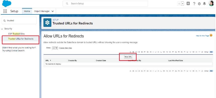 Salesforce Dashboards for trusted URLs for Redirect